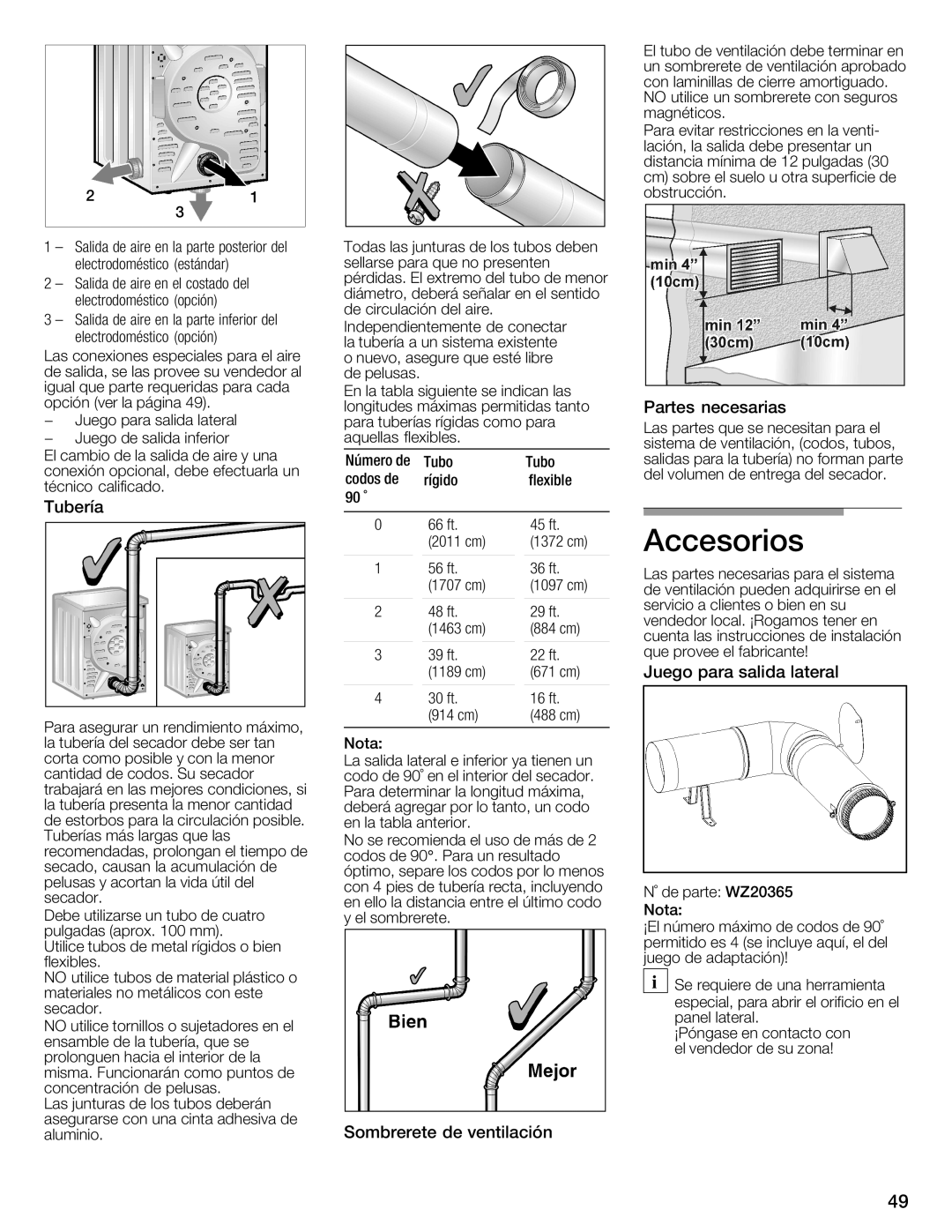 Bosch Appliances WTXD5321CN Accesorios, Partes Necesarias, Tubería, Juego Para Salida lateral, Sombrerete Ventilación 