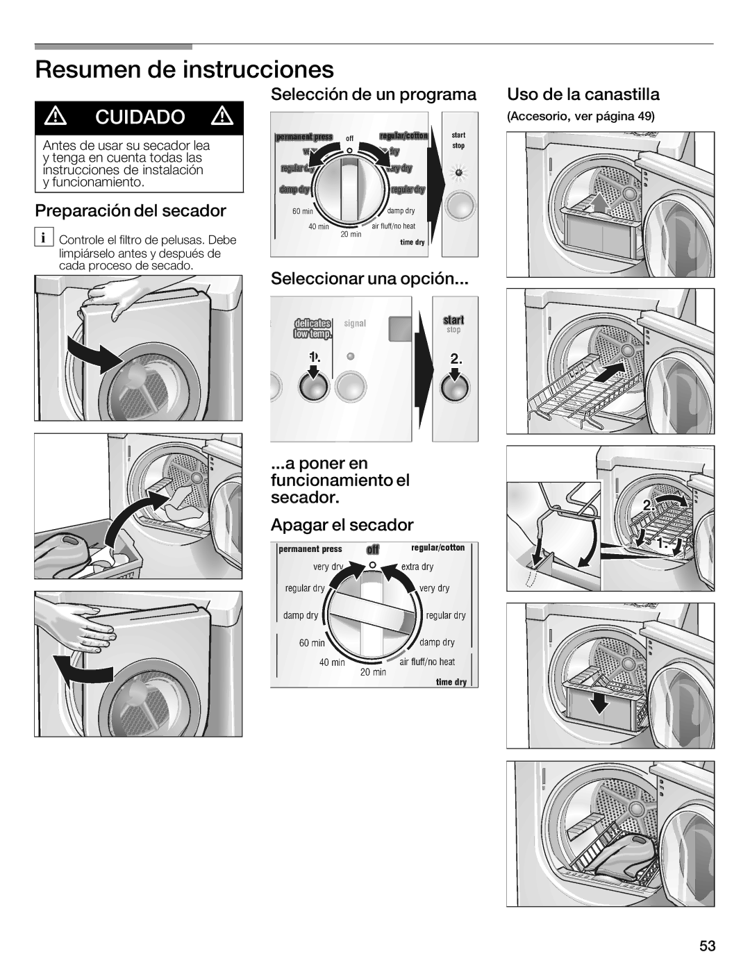 Bosch Appliances WTXD5321CN Resumen de instrucciones, Antes Usar Secador lea, Cuenta Todas, Instrucciones de Instalación 