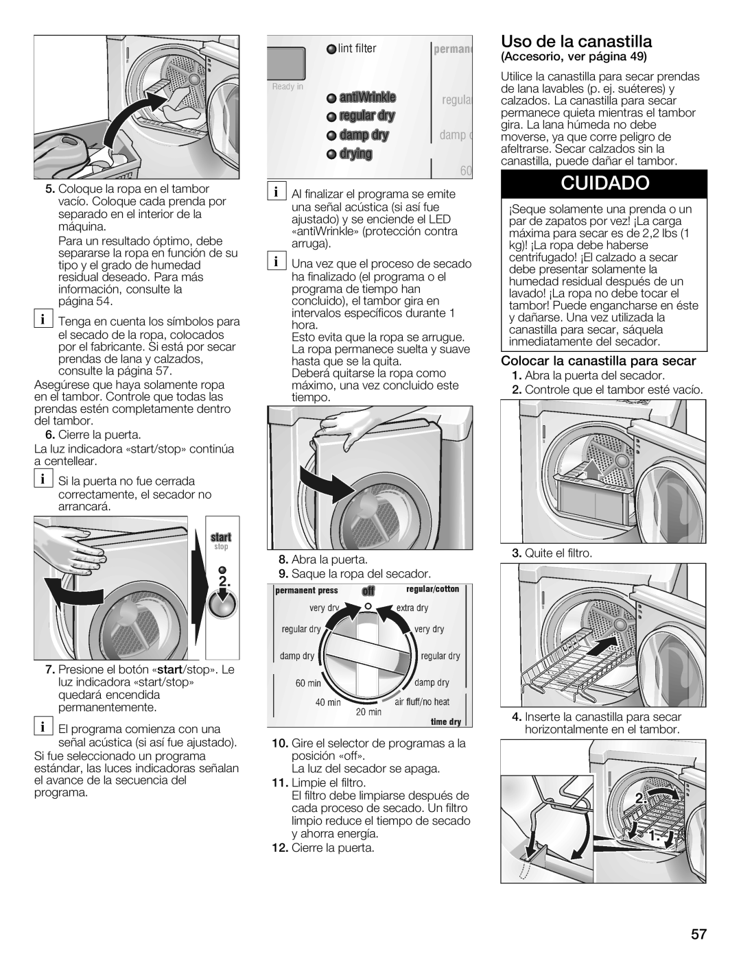 Bosch Appliances WTXD5321CN, WTXD5321US installation instructions Uso Canastilla, Colocar Canastilla Para Secar 