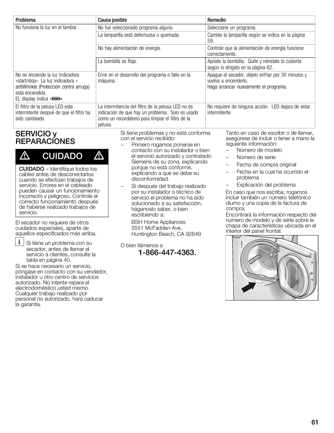 Bosch Appliances WTXD5321CN, WTXD5321US installation instructions Reparaciones, 1W866W447W4363 