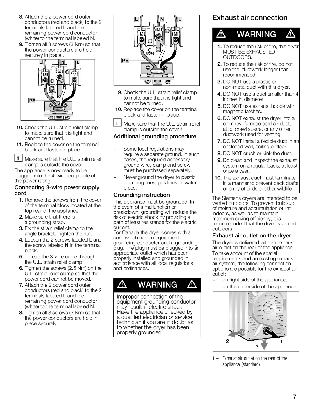 Bosch Appliances WTXD5321CN, WTXD5321US installation instructions Exhaust Air Connection 