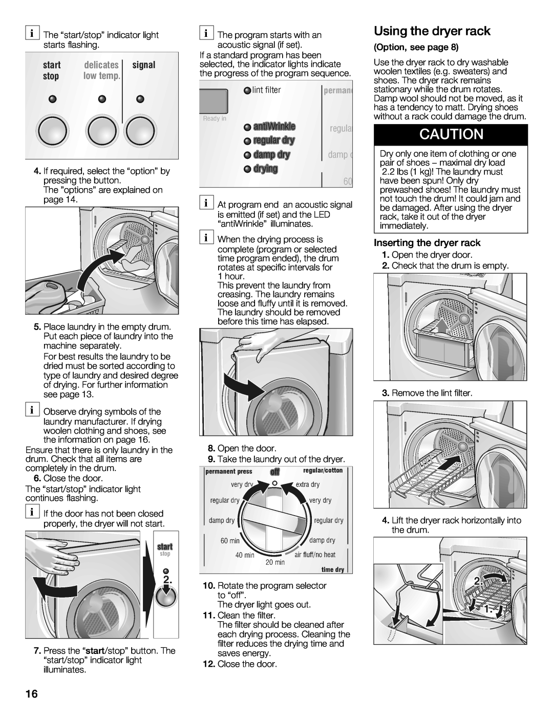 Bosch Appliances WTXD5321US, WTXD5321CN installation instructions Using the dryer rack, page 