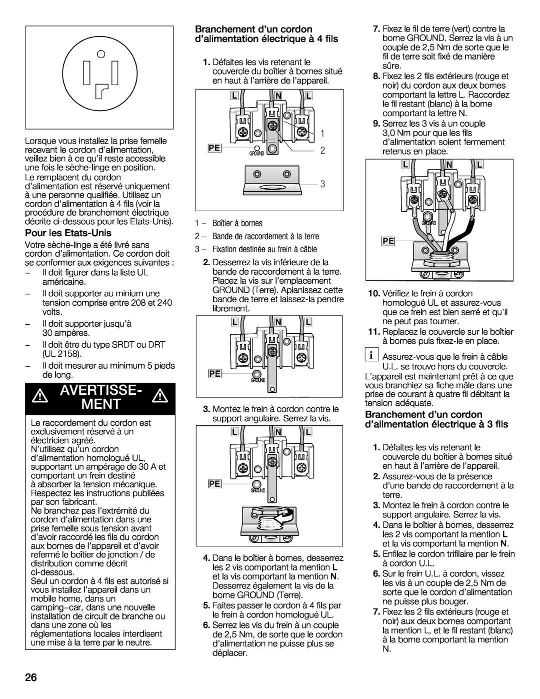 Bosch Appliances WTXD5321US, WTXD5321CN installation instructions d AVERTISSEW d, Ment, EtatsWUnis 