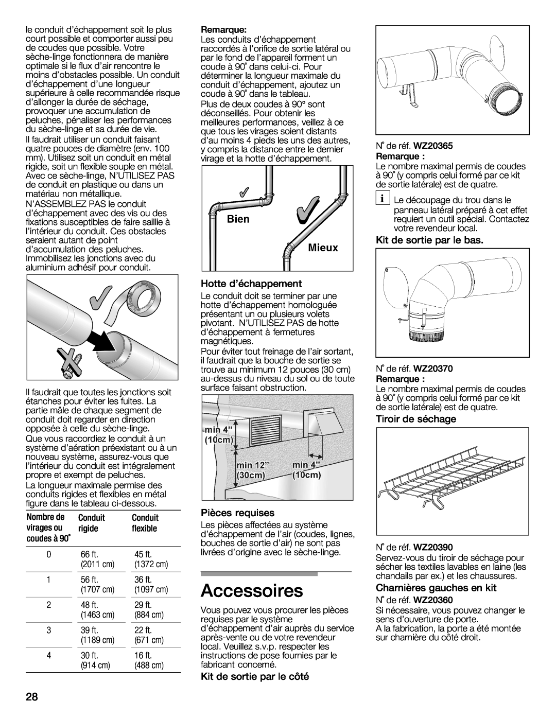 Bosch Appliances WTXD5321US, WTXD5321CN installation instructions Accessoires, à ce, coudes 