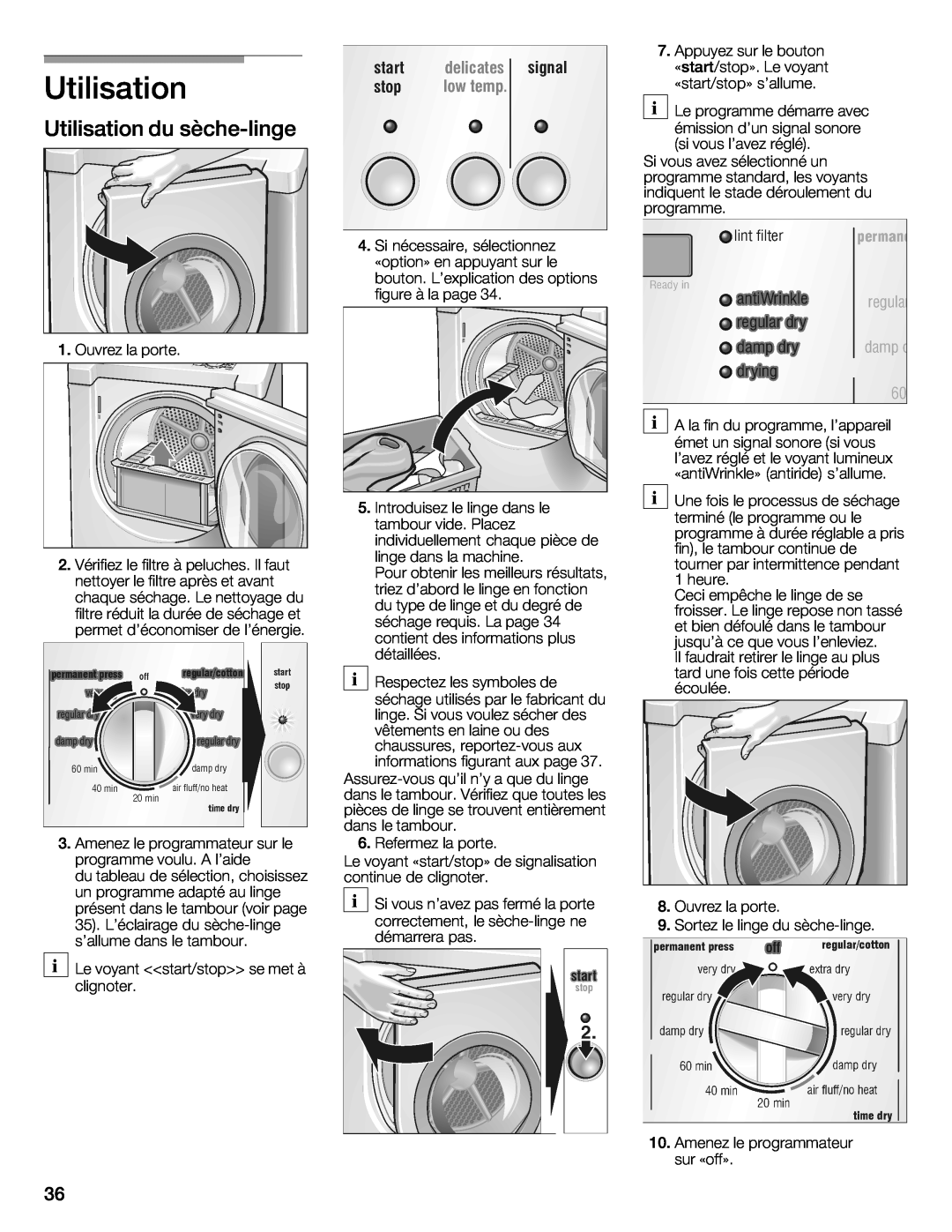 Bosch Appliances WTXD5321US, WTXD5321CN installation instructions Utilisation du sècheWlinge 