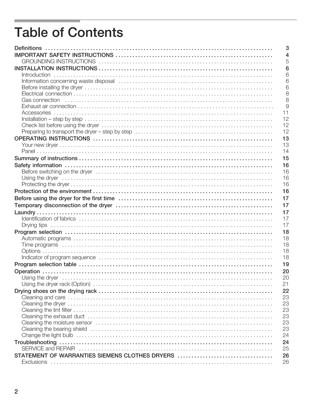 Bosch Appliances WTXD5500UC manual Contents 