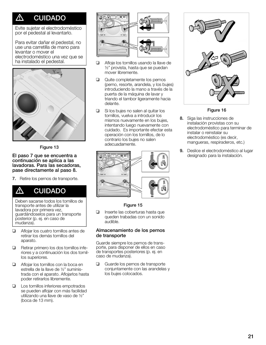 Bosch Appliances WTZ1500P, WTZ1500S, WTZ1500C, WTZ 1295P, WTZ 1295C installation instructions De transporte 