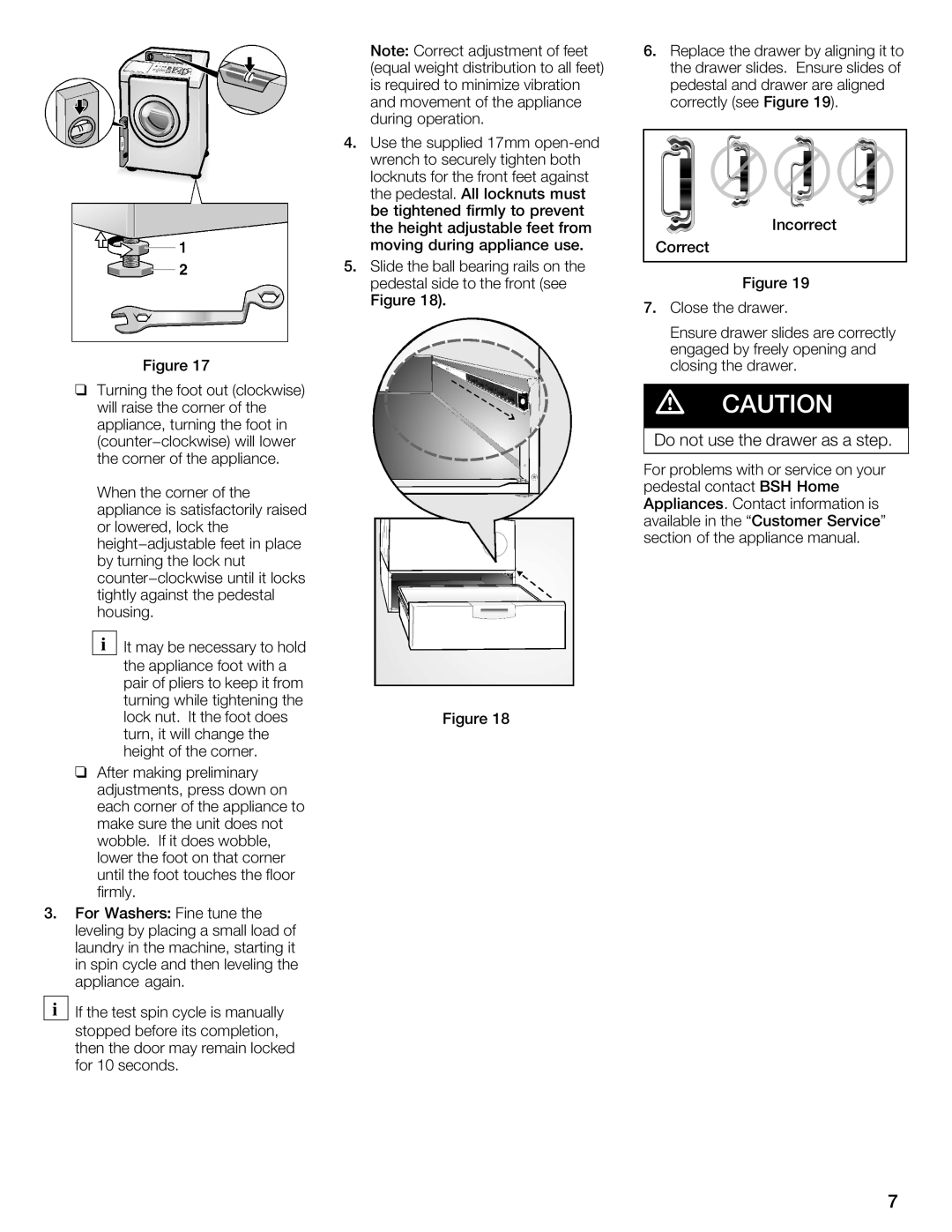 Bosch Appliances WTZ1500S, WTZ1500P, WTZ1500C, WTZ 1295P, WTZ 1295C installation instructions Do not use the drawer as a step 