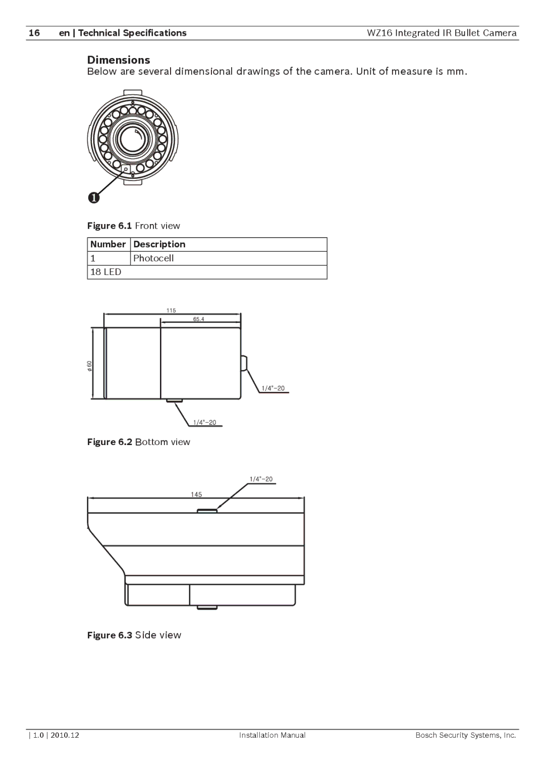 Bosch Appliances WZ16 installation manual Dimensions 