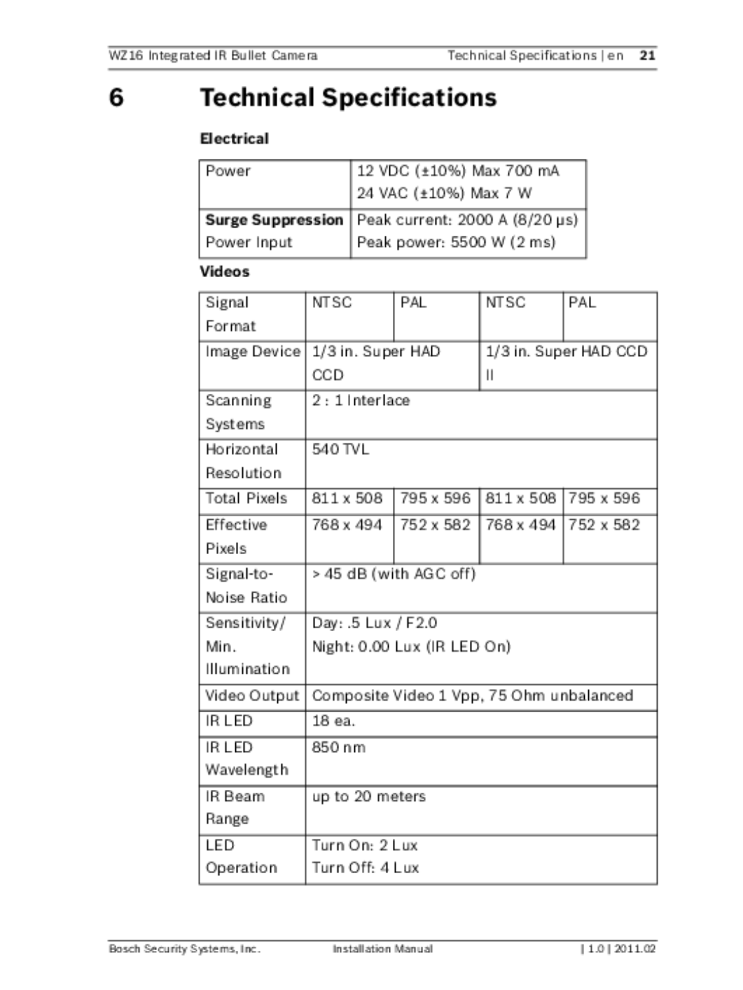 Bosch Appliances WZ16 installation manual Technical Specifications, Electrical, Surge Suppression, Videos 