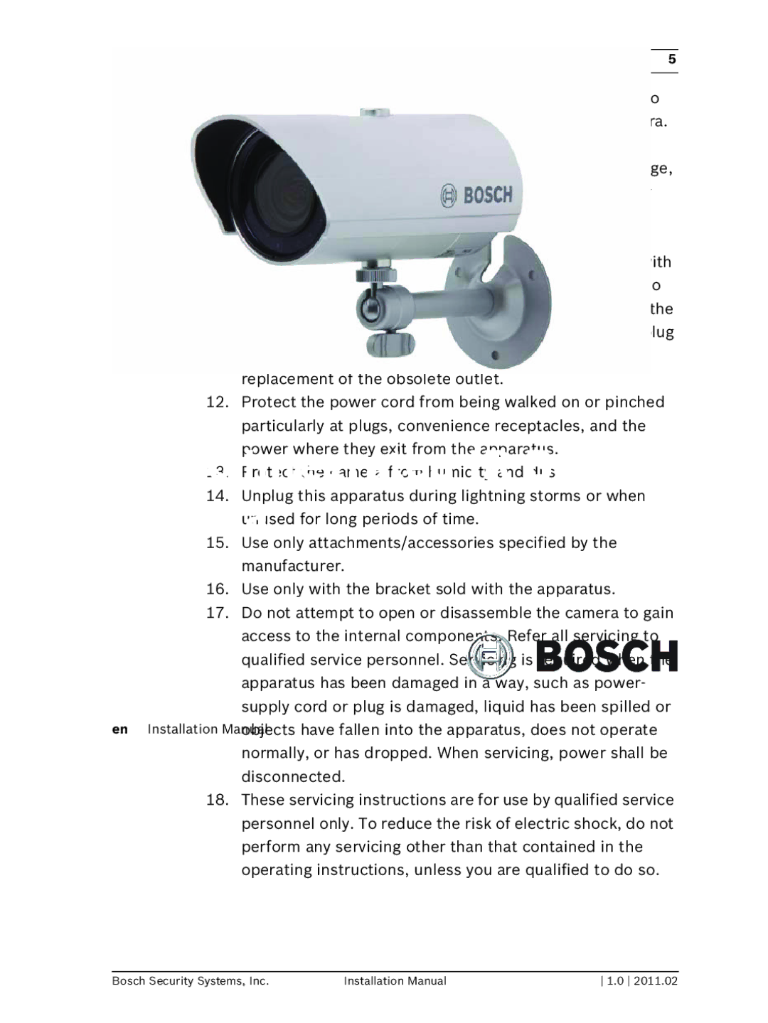 Bosch Appliances installation manual WZ16 Integrated IR Bullet Camera Safety en 