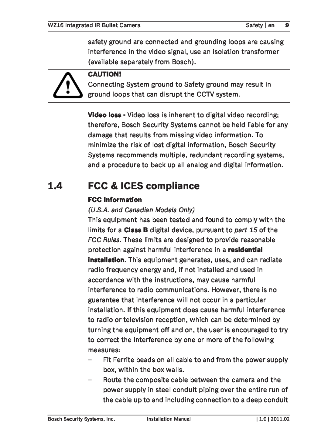 Bosch Appliances WZ16 installation manual 1.4FCC & ICES compliance, FCC Information 