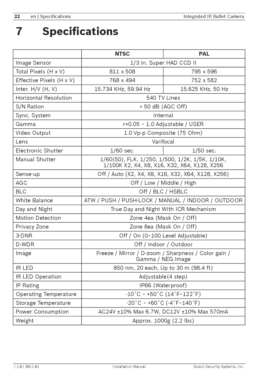 Bosch Appliances WZ18 installation manual Specifications, Ntsc PAL 