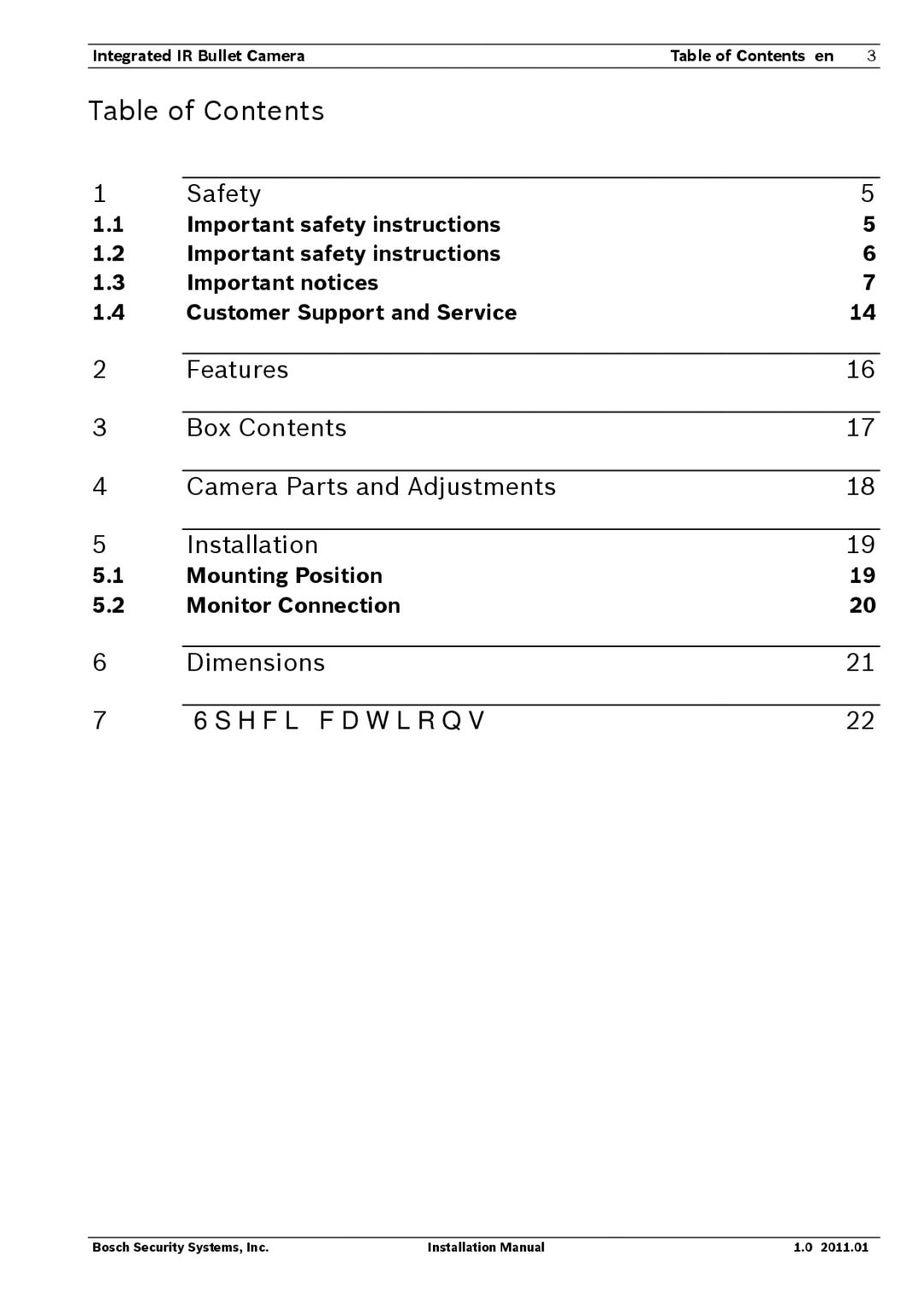 Bosch Appliances WZ18 installation manual Table of Contents 