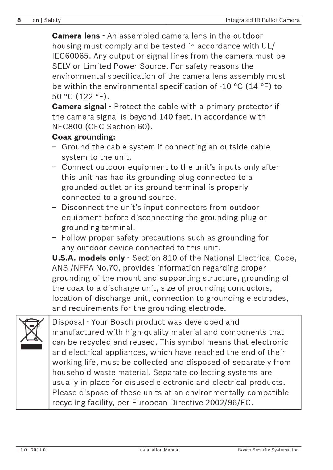 Bosch Appliances WZ18 installation manual Coax grounding 