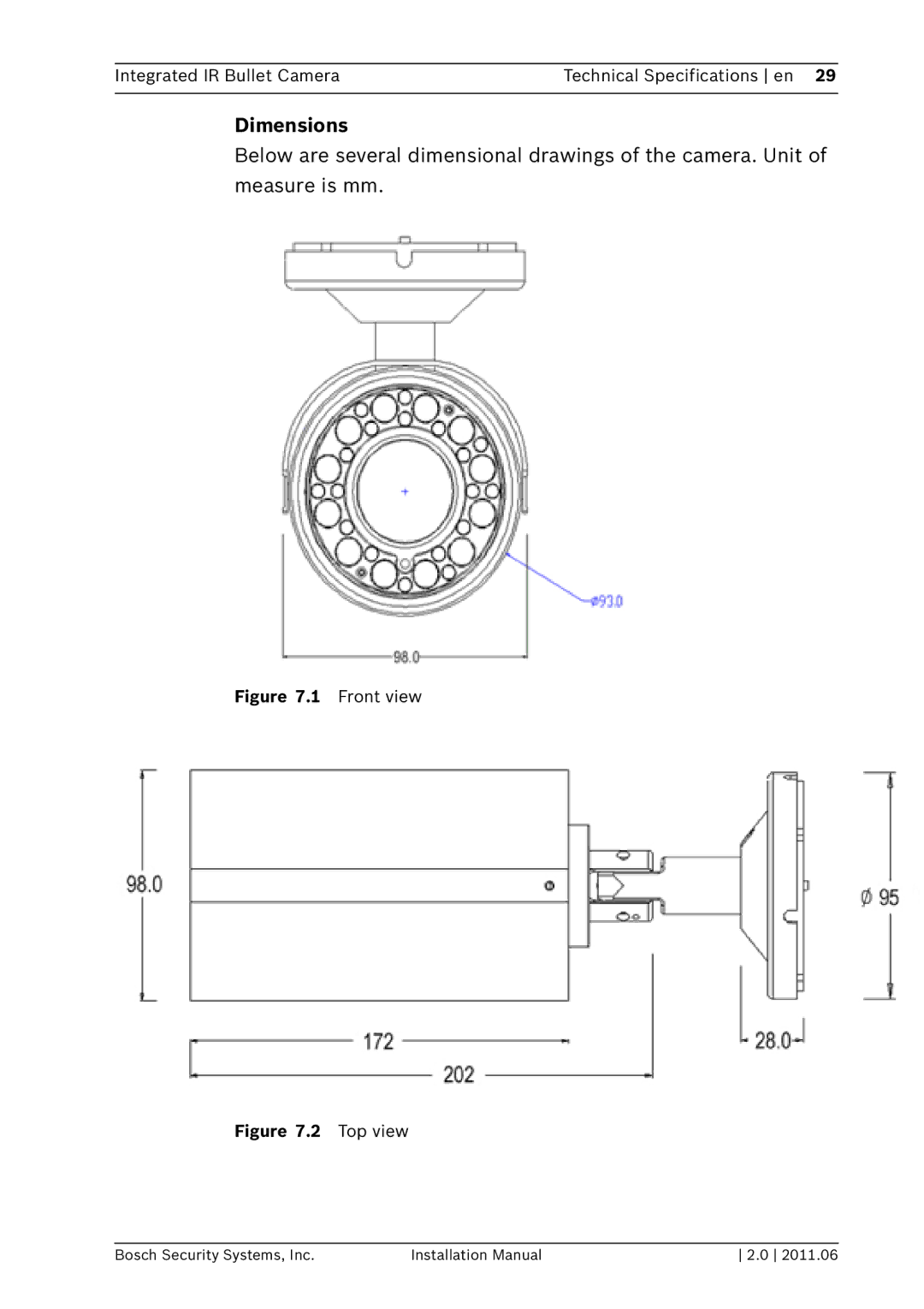Bosch Appliances WZ20 installation manual Dimensions, Front view 
