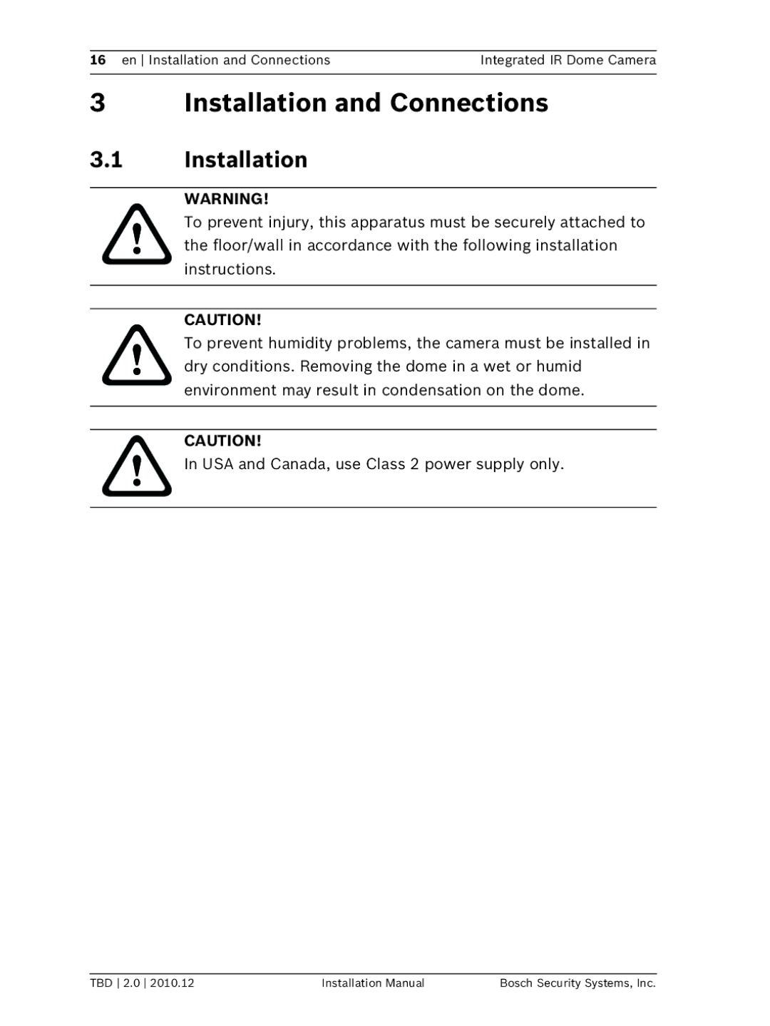 Bosch Appliances WZ45 installation manual Installation and Connections 