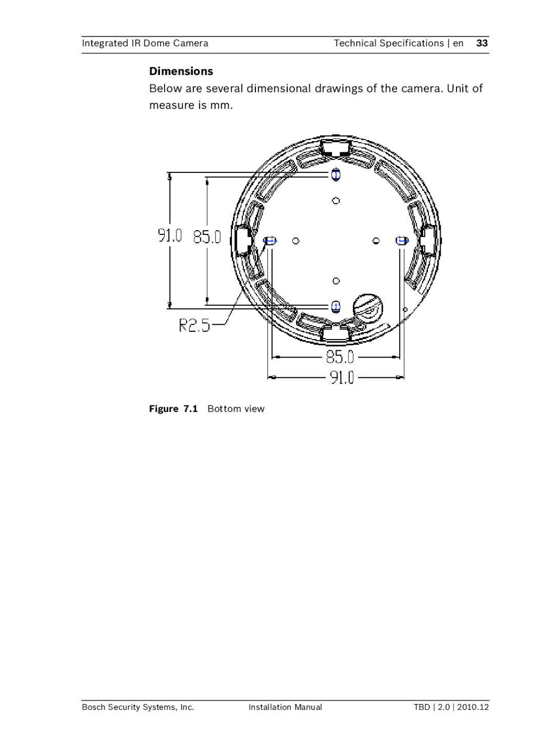 Bosch Appliances WZ45 installation manual Dimensions, Bottom view 