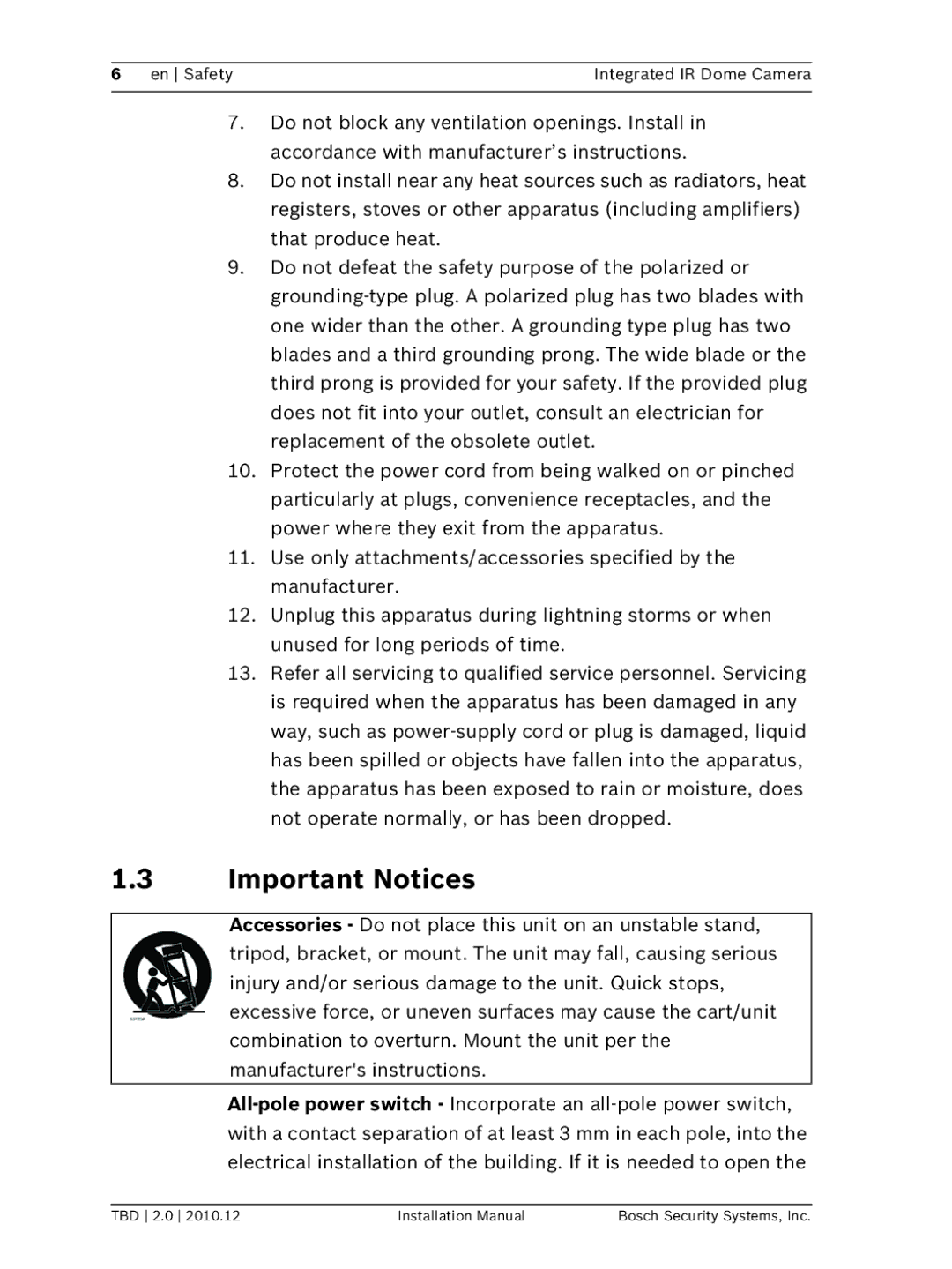 Bosch Appliances WZ45 installation manual Important Notices 