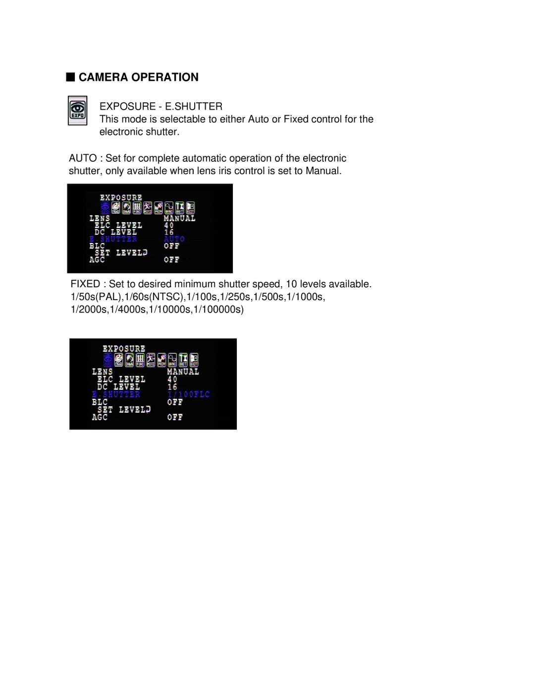 Bosch Appliances WZ45N instruction manual Exposure E.SHUTTER 