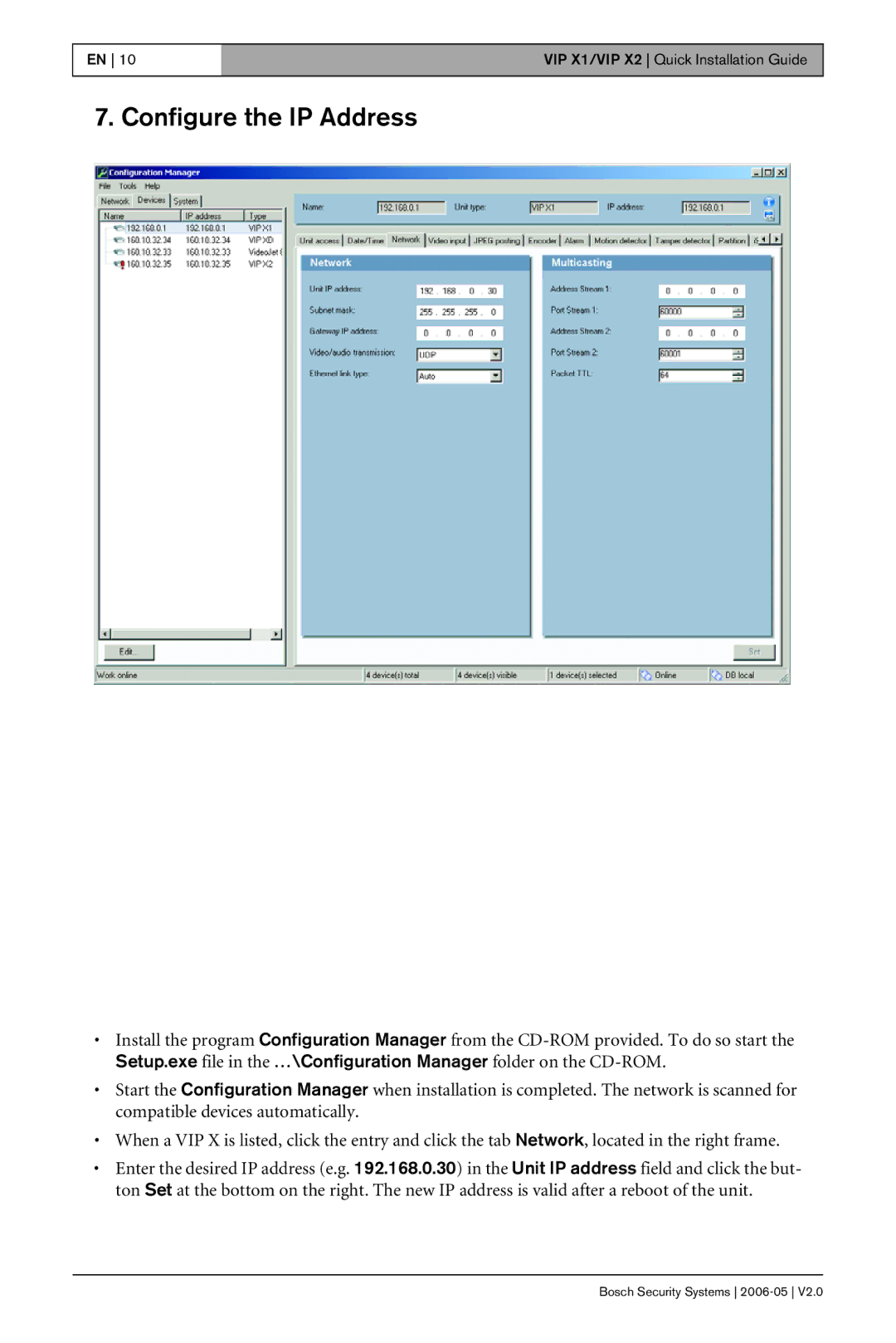 Bosch Appliances X1 manual Configure the IP Address 