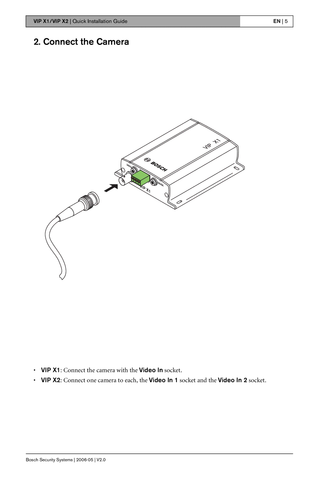 Bosch Appliances X1 manual Connect the Camera 