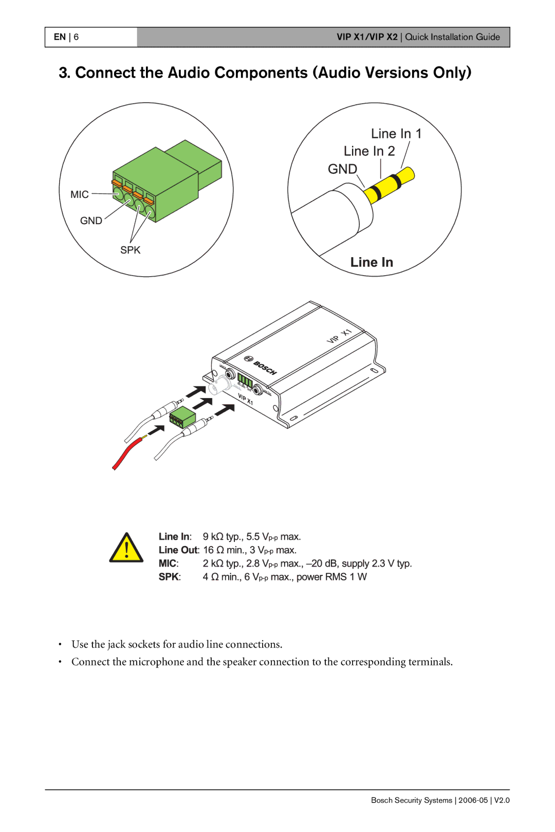 Bosch Appliances X1 manual Connect the Audio Components Audio Versions Only 