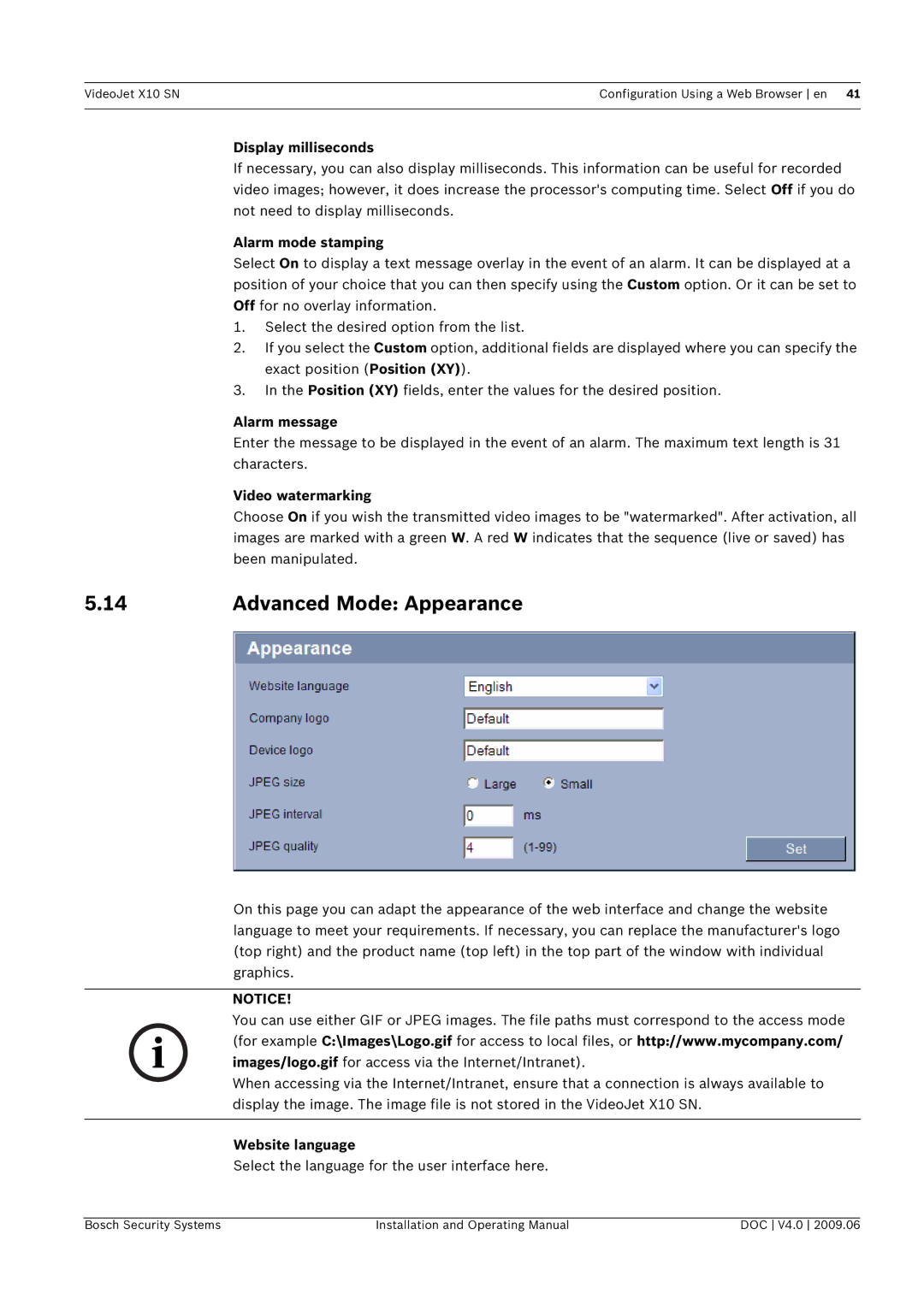 Bosch Appliances X10 SN manual Advanced Mode Appearance 