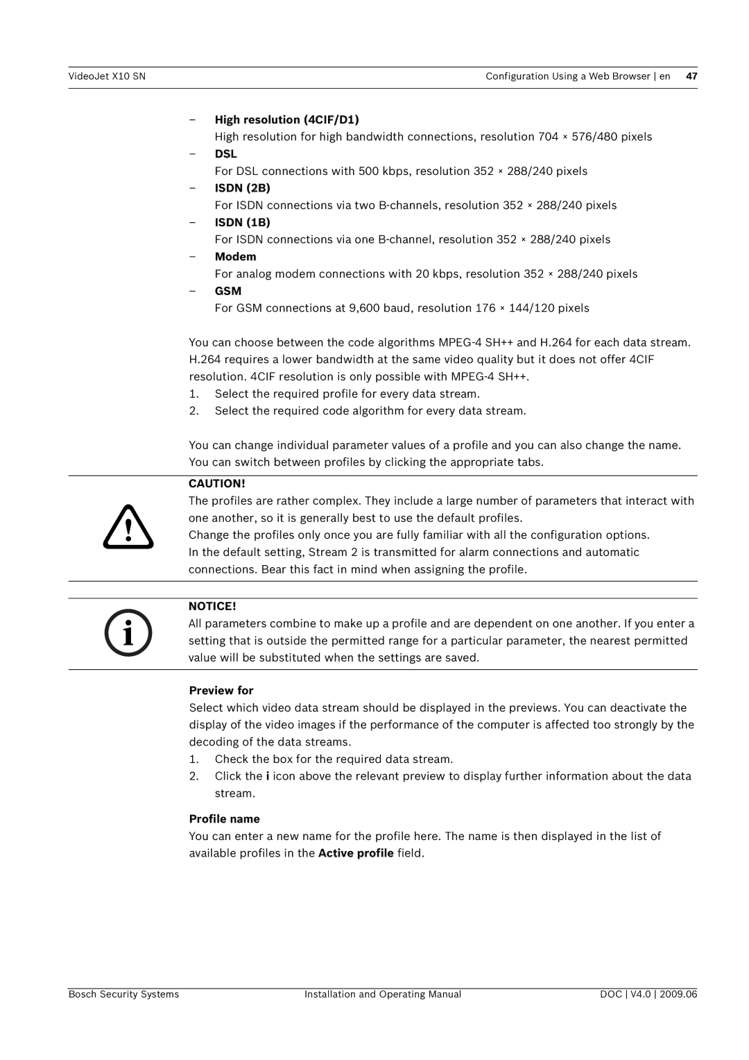 Bosch Appliances X10 SN manual Preview for, Profile name 