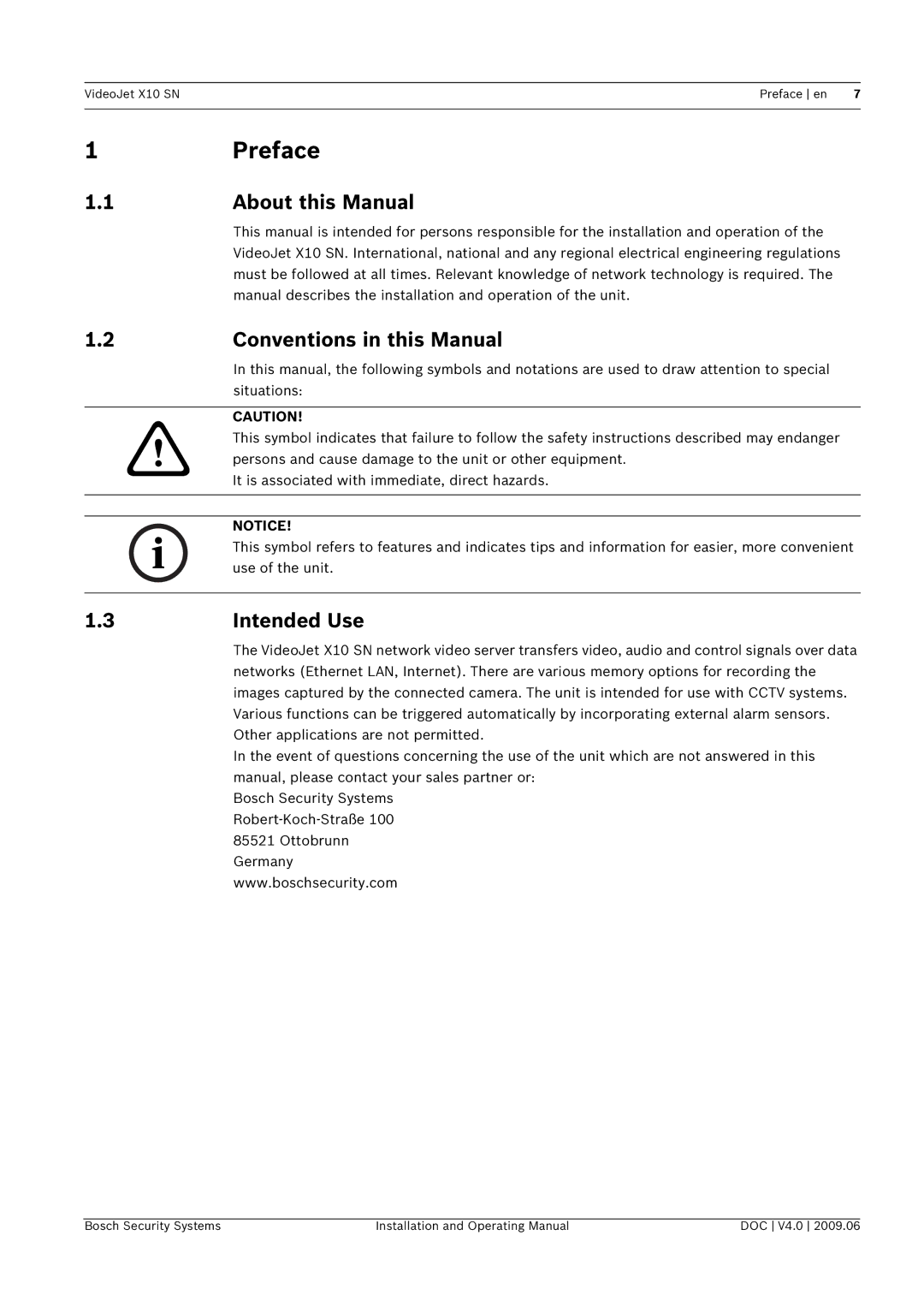 Bosch Appliances X10 SN manual Preface, About this Manual, Conventions in this Manual, Intended Use 