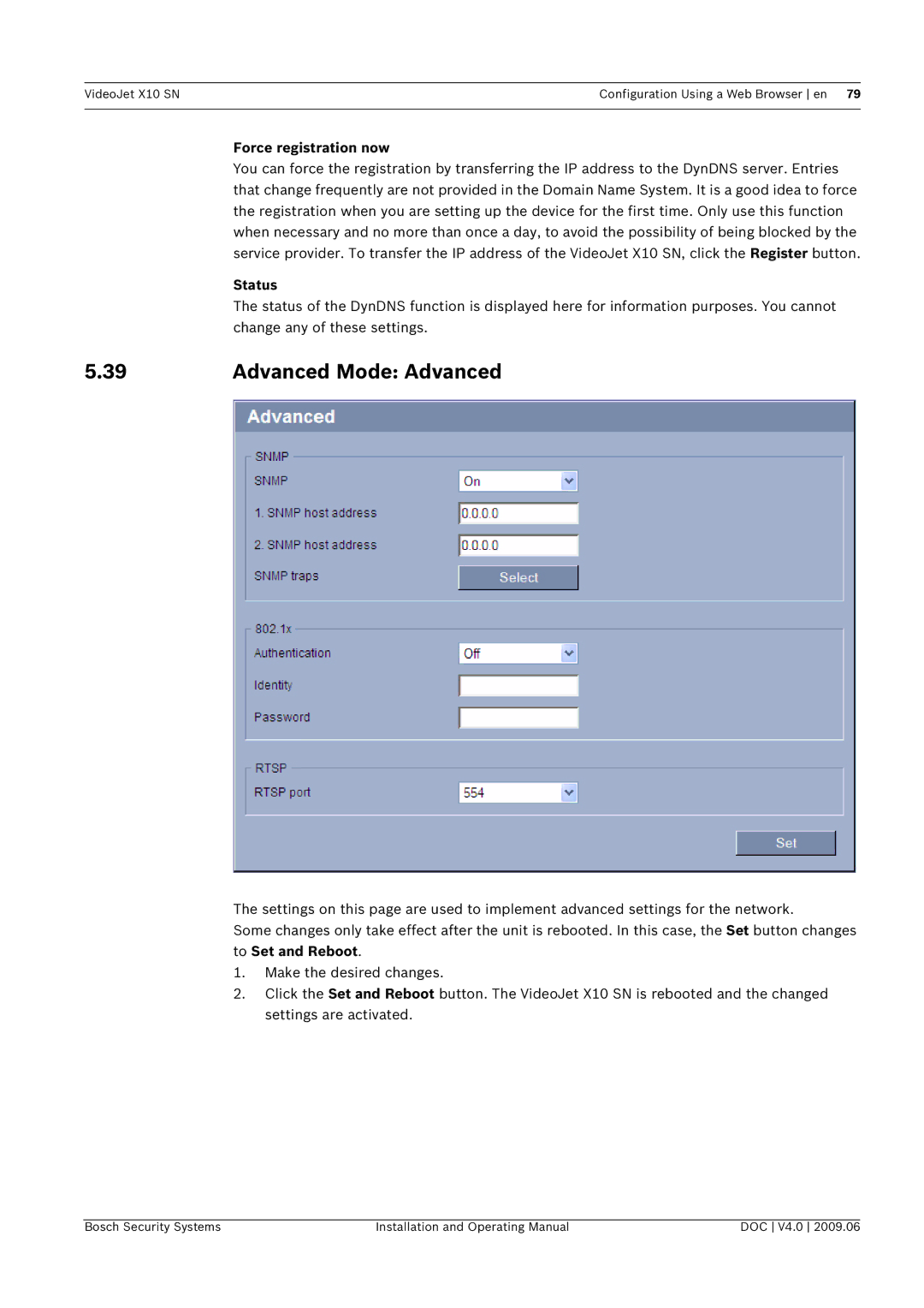 Bosch Appliances X10 SN manual Advanced Mode Advanced, Force registration now, Status 