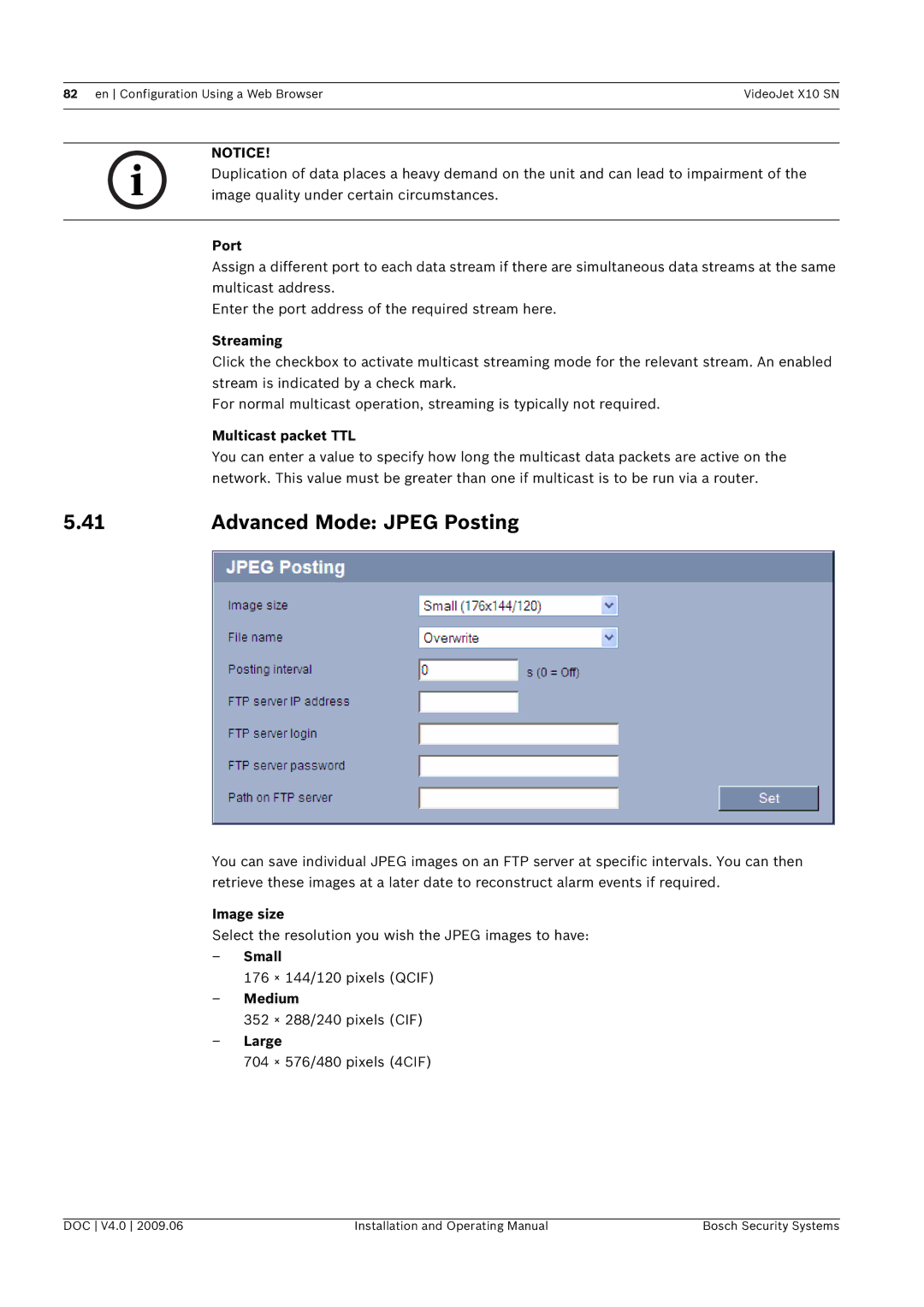 Bosch Appliances X10 SN manual Advanced Mode Jpeg Posting 