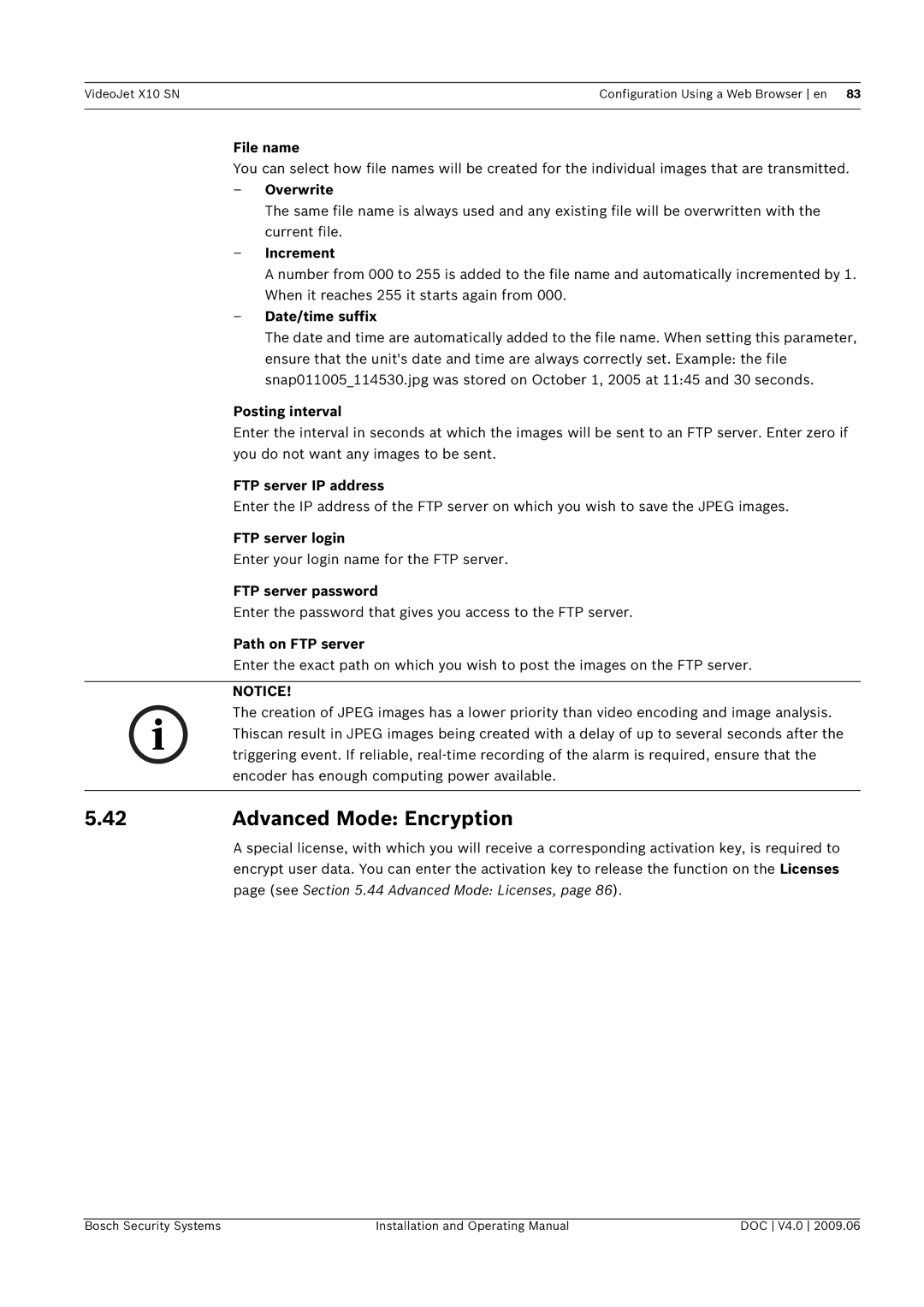 Bosch Appliances X10 SN manual Advanced Mode Encryption 