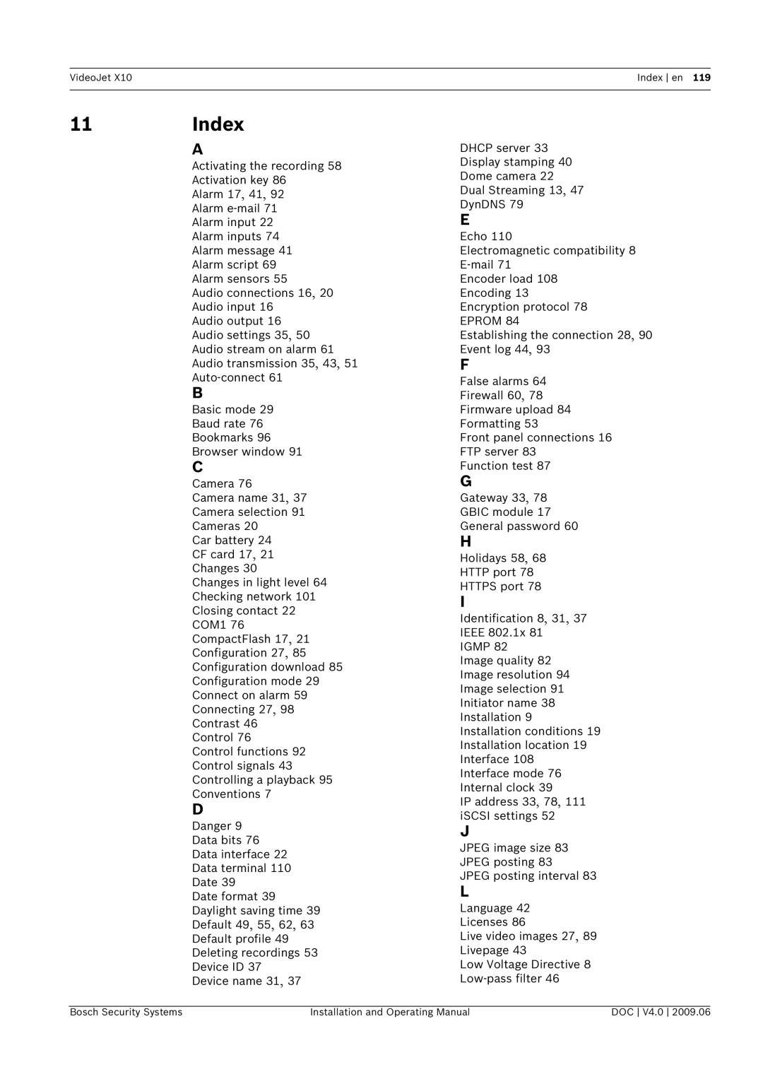 Bosch Appliances X10 manual Index 