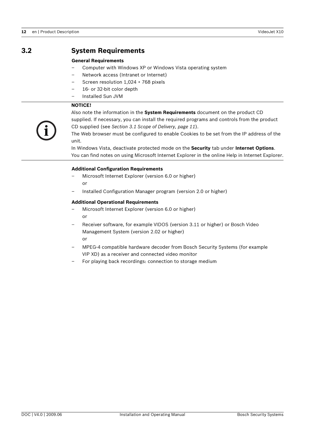 Bosch Appliances X10 manual System Requirements, General Requirements, Additional Configuration Requirements 