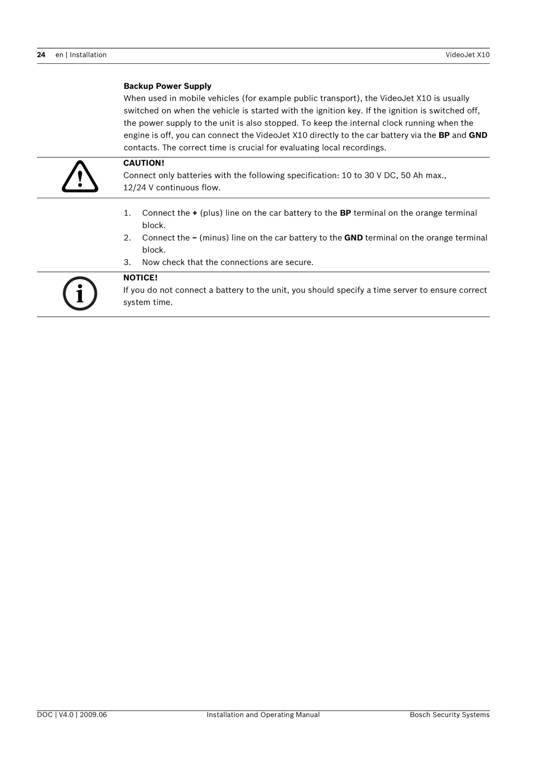 Bosch Appliances X10 manual Backup Power Supply 