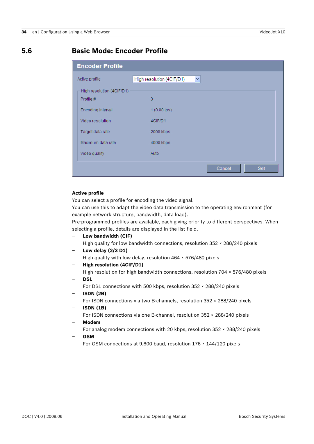 Bosch Appliances X10 manual Basic Mode Encoder Profile 