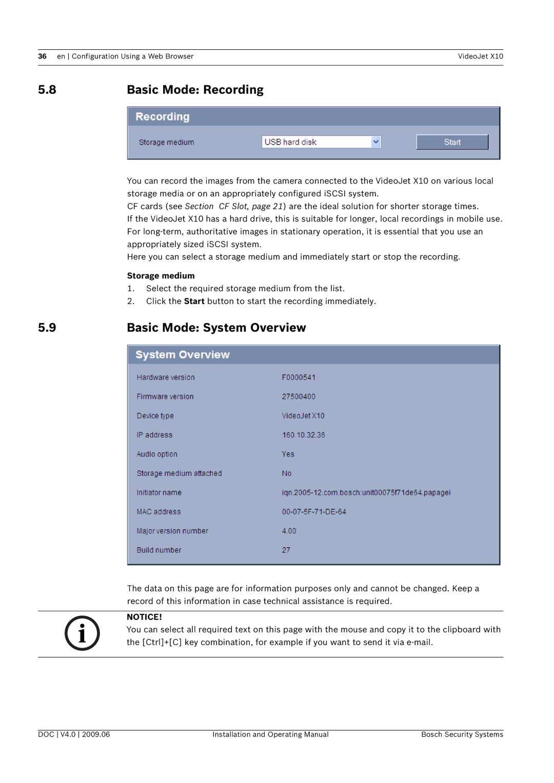 Bosch Appliances X10 manual Basic Mode Recording, Basic Mode System Overview, Storage medium 