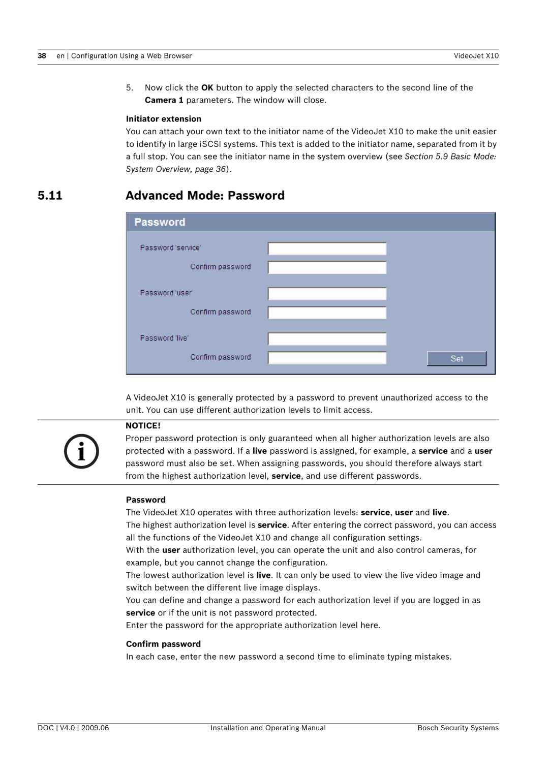 Bosch Appliances X10 manual Advanced Mode Password, Initiator extension 