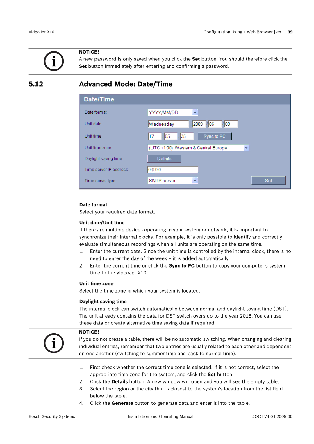 Bosch Appliances X10 manual Advanced Mode Date/Time, Date format, Unit date/Unit time, Unit time zone, Daylight saving time 