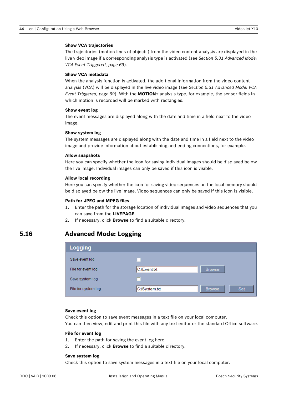 Bosch Appliances X10 manual Advanced Mode Logging 