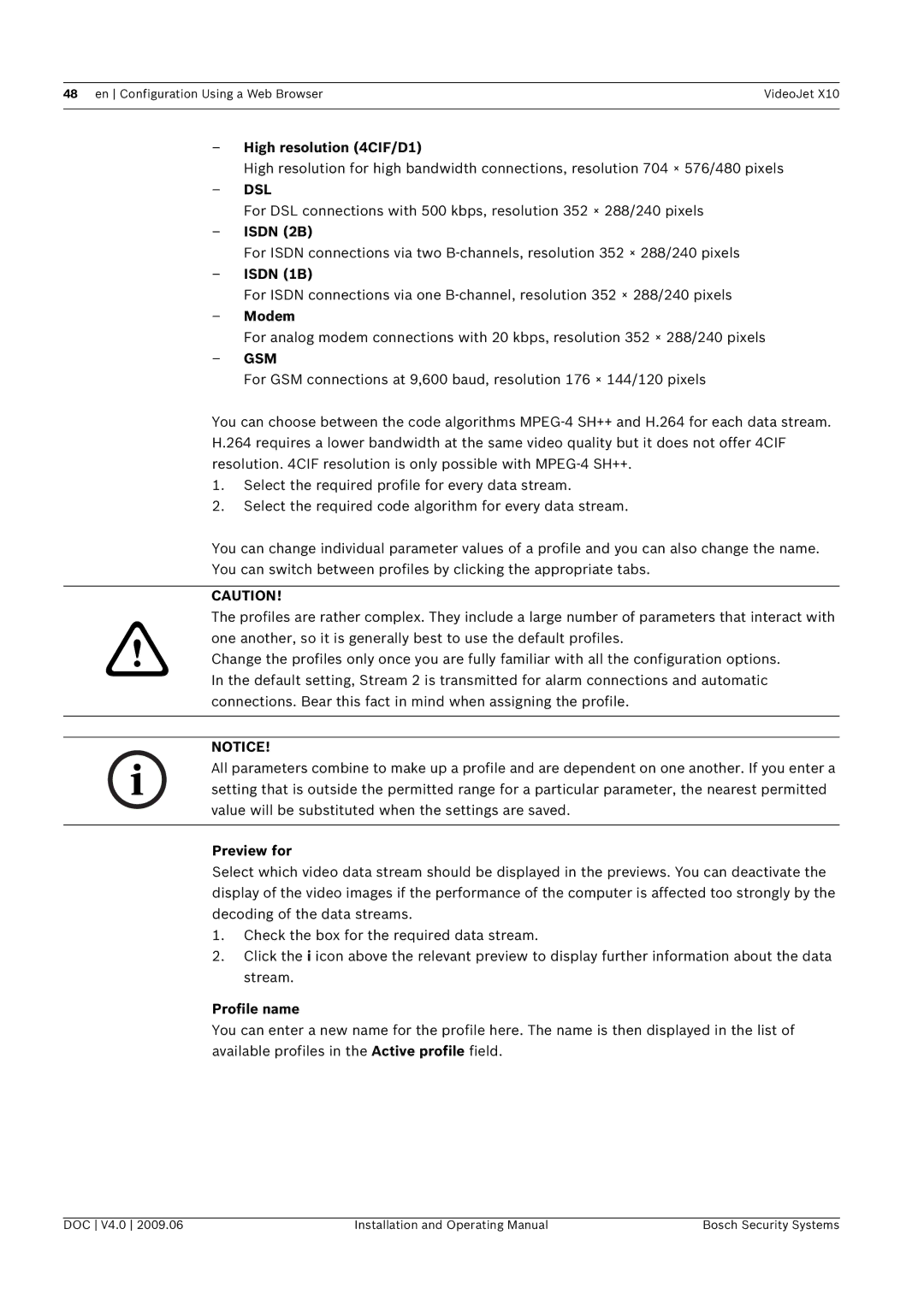 Bosch Appliances X10 manual Preview for, Profile name 