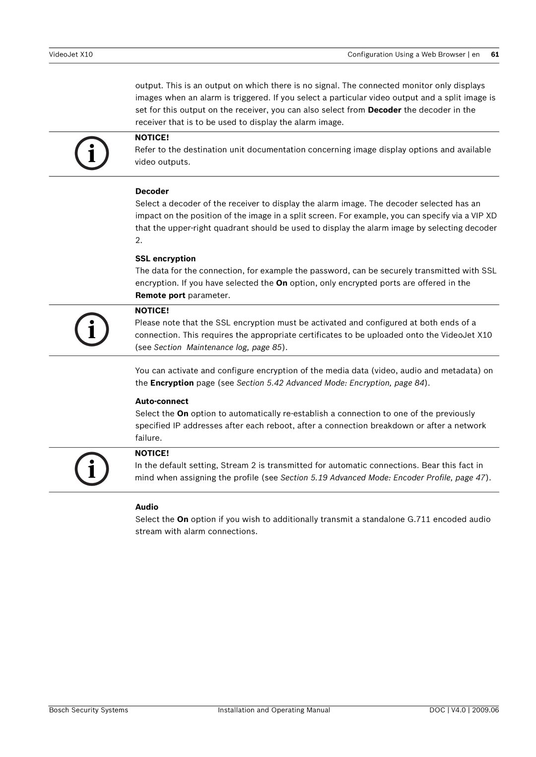 Bosch Appliances X10 manual Decoder, SSL encryption, Auto-connect 