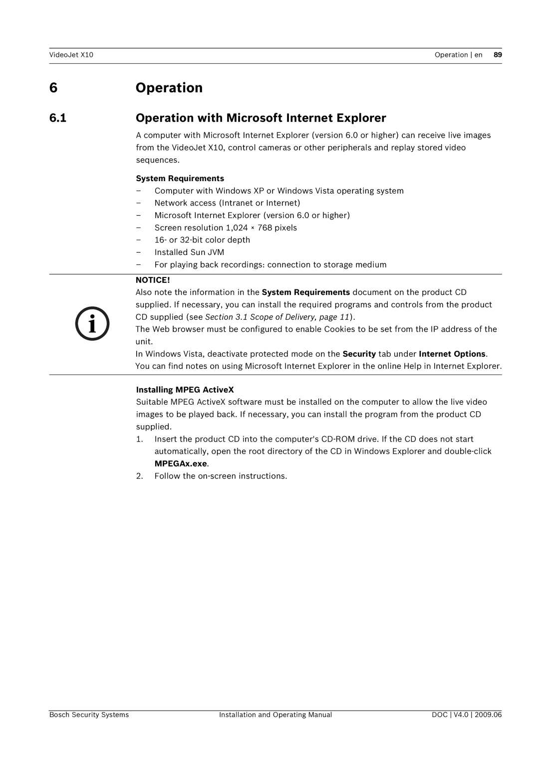 Bosch Appliances X10 manual Operation with Microsoft Internet Explorer 