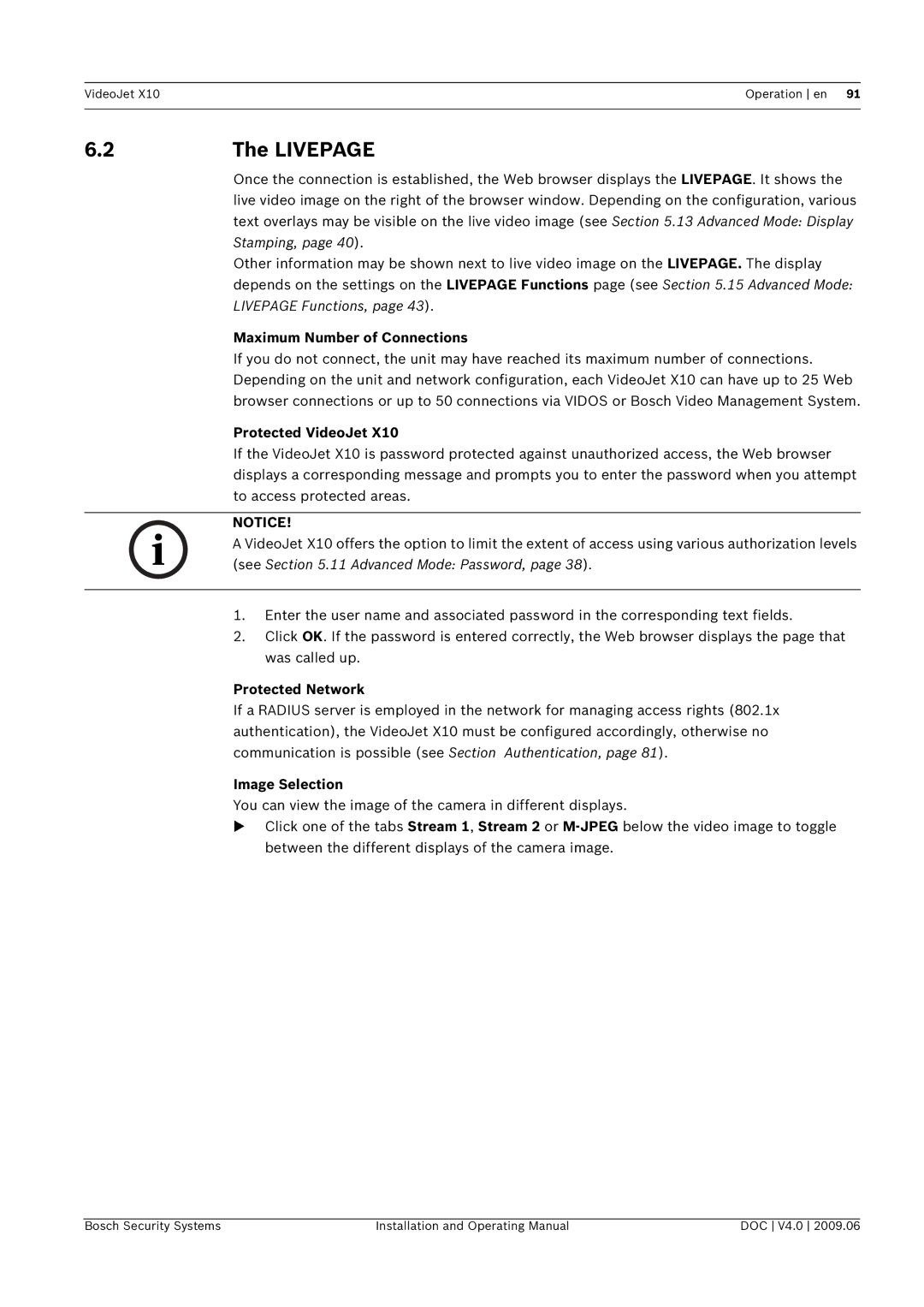 Bosch Appliances X10 manual Livepage, Image Selection 