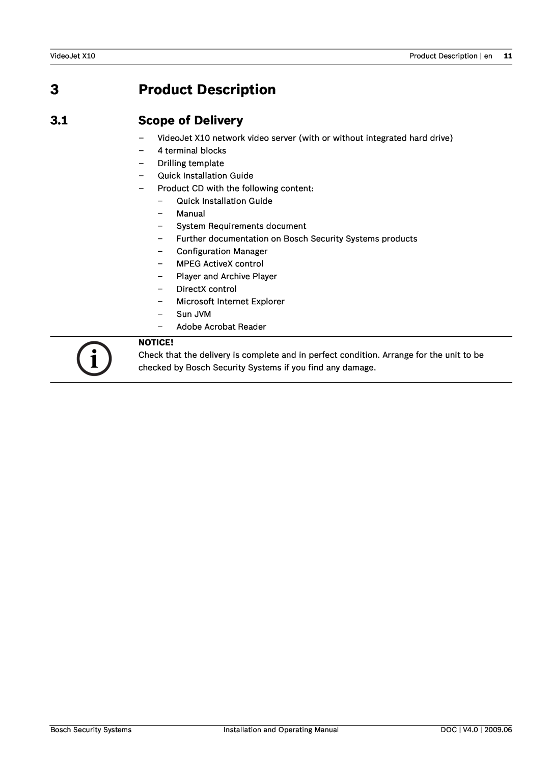Bosch Appliances X10 manual Product Description, Scope of Delivery 