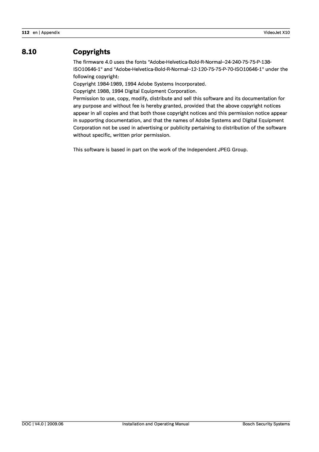 Bosch Appliances X10 manual 8.10Copyrights 