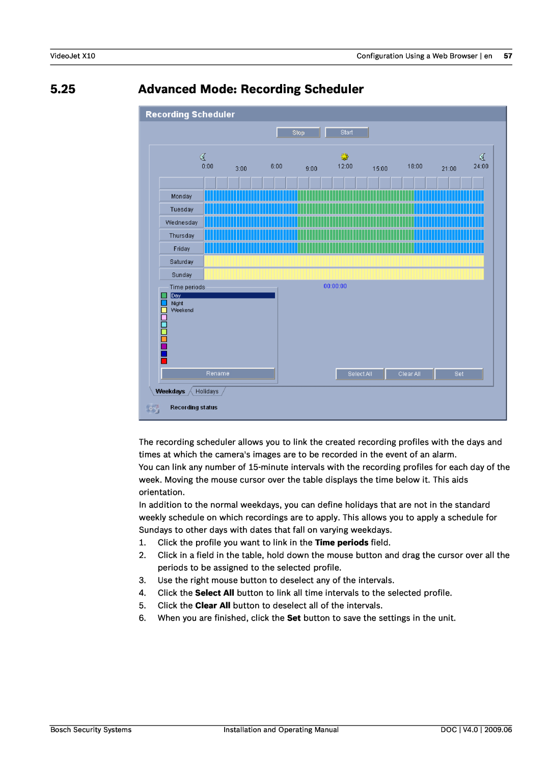 Bosch Appliances X10 manual 5.25, Advanced Mode Recording Scheduler 