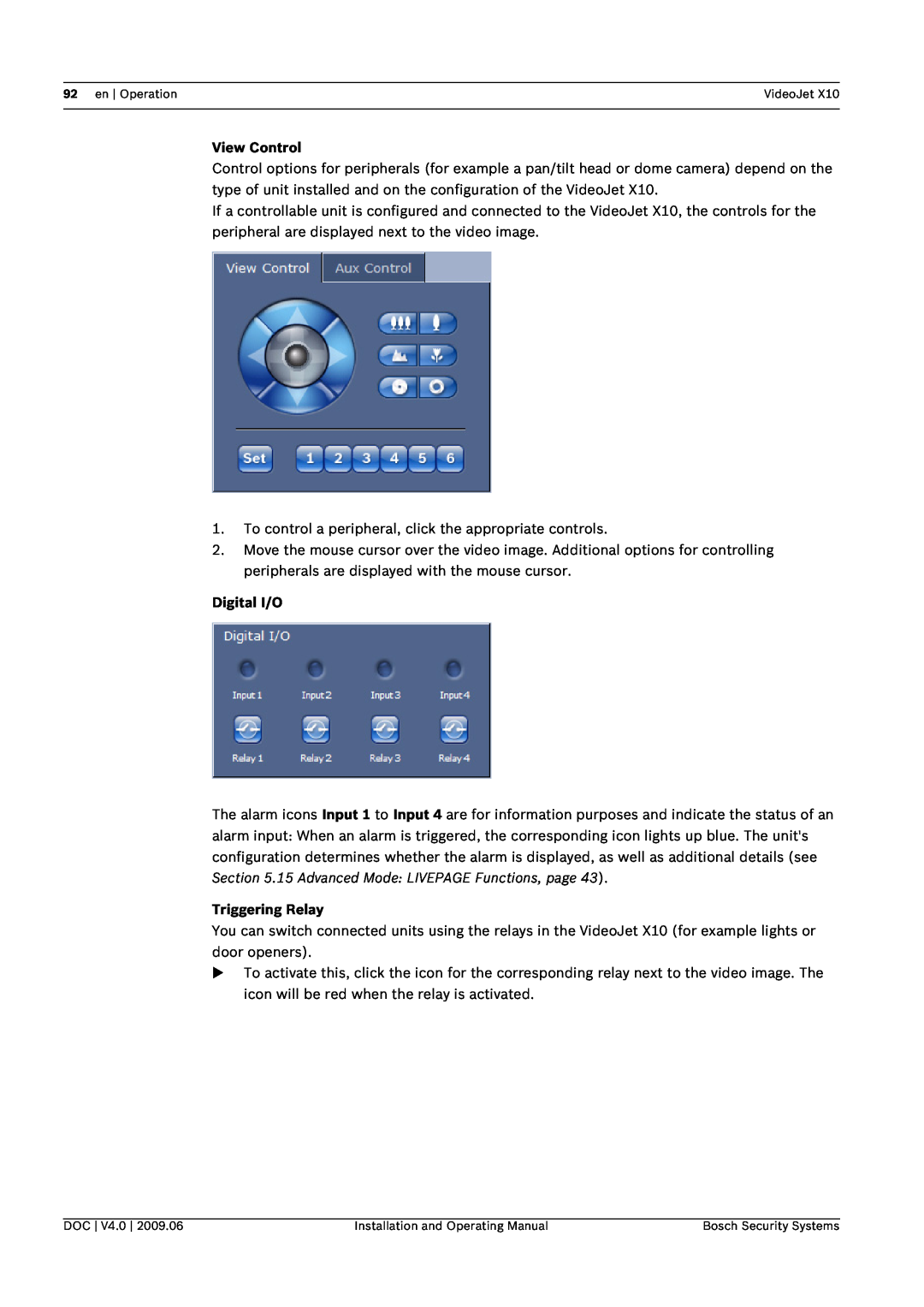 Bosch Appliances X10 manual View Control, Digital I/O, Triggering Relay 