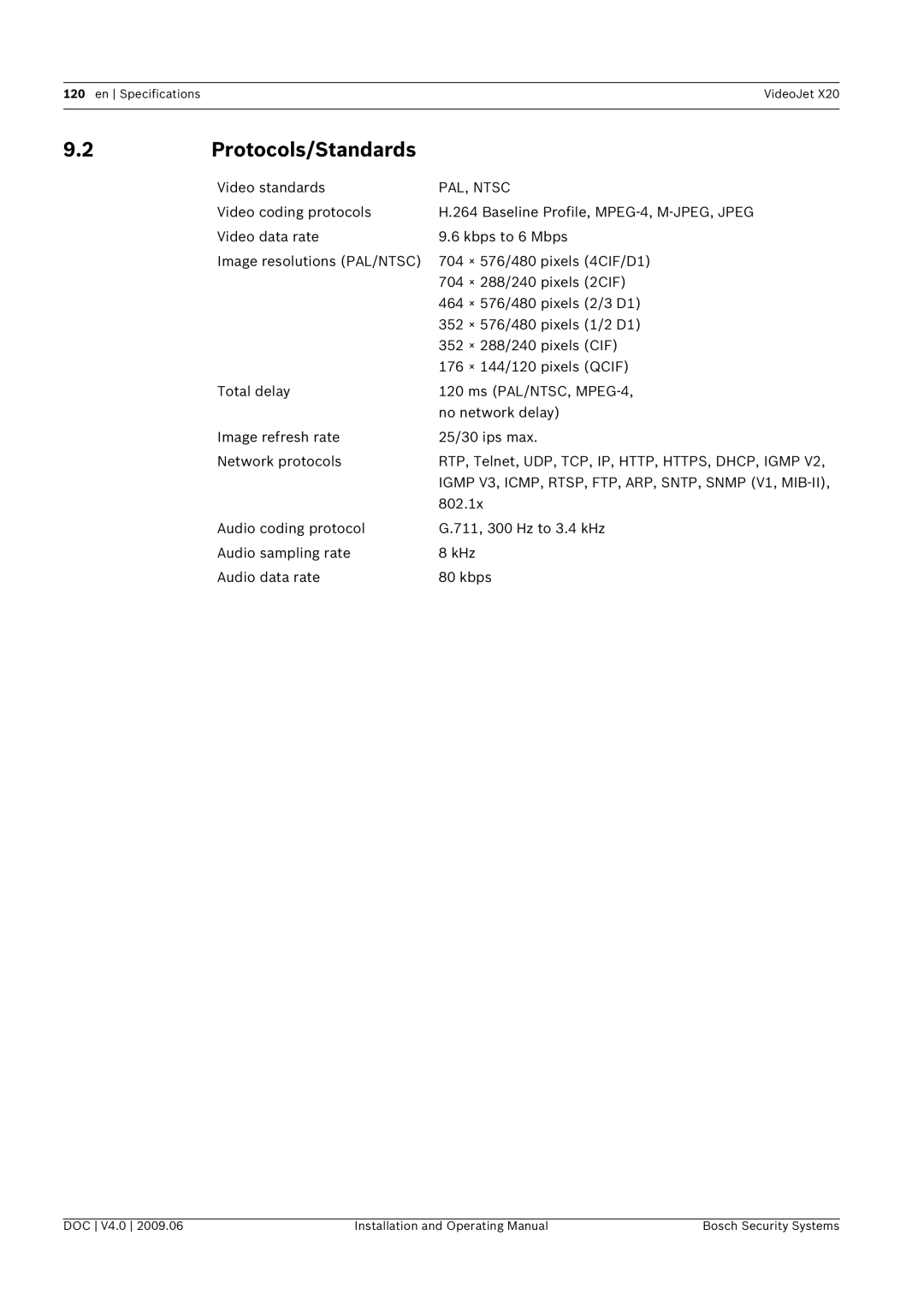 Bosch Appliances X20 manual Protocols/Standards, PAL, Ntsc 